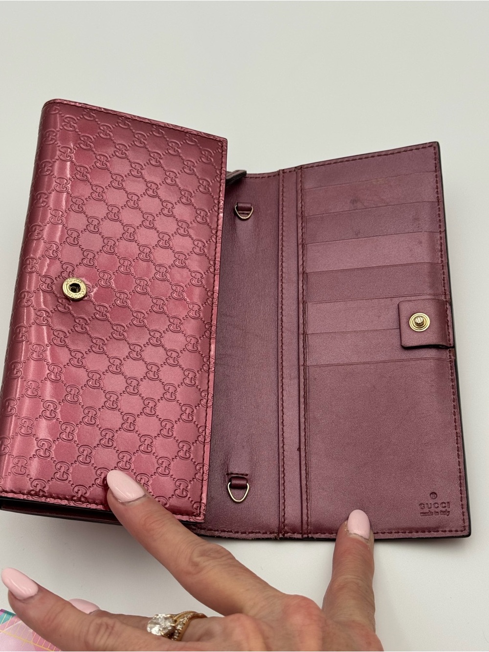 Authentic Gucci Pink Microguccissima Patent Leather Continental Bow Wallet - Picture 13 of 16